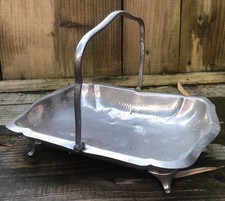 Vintage Hammered Pewter Serving Basket Tray - English Made by Argent