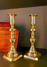 Antique Victorian brass diamond style candlesticks c1880,s