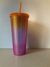 Orange/Pink Studded Tumbler with Lid and Straw