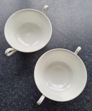 Vintage Double-Handled Cream Soup Bowls – Set of 2 – Ivory Porcelain