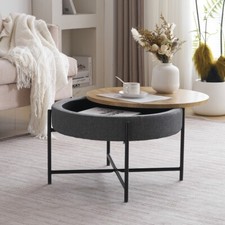 Round Coffee Table with Storage Space under the Table Top, Round Centre Table