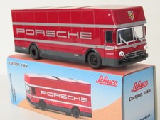 Schuco, 1:64 scale, Mercedes-Benz O317 PORSCHE Race Car Transporter Truck