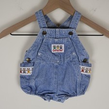 Vintage 80s OshKosh B’gosh Vestbak Blue Denim Teddy Bear Trim Baby Overalls 3/6M