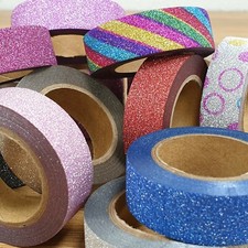 GLITTER WASHI TAPE Decorative Masking Self Adhesive Sticky Ribbon Trim 10M Long