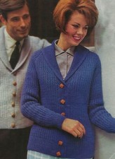 Ladies Men's Jacket Knitting Pattern Shawl Collar Raglan Sleeve 34-44" DK 1358