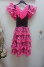 Girls 7-8 Years Flamenco Costume Spanish Cultural Pink & Black Party Dress VGC
