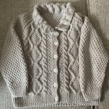 Hand knitted  3-5 yrs Wool Cable Button Up  Cardigan  16 In Chest  Length 15  