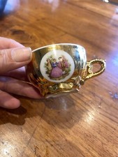 VINTAGE BONDWARE FINE CHINA GOLD DIMITASSE CUP COURTING COUPLE  FRAGONARD DESIGN