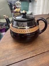 Small Brown And Gold Ceramic Teapot For One Person Possibly 1 Lire