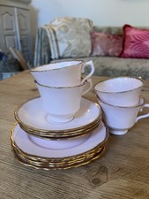 Royal Vale Pink Gold Tea Set VGC Vintage Rare Bone China