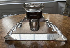 Unusual antique glass and brass inkwell, hinged lid - Art Deco design