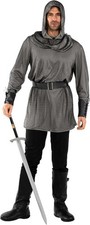 Men`s Medieval Knight Costume Adult Chain Mail Shirt Crusader Fancy Dress M-3XL