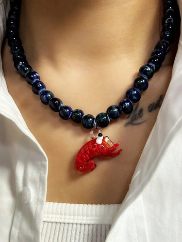 Glass pendant beaded - beaded, necklace