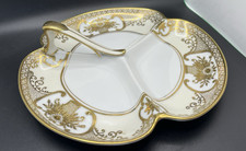 Noritake 3 Section Relish Dish with Handle – Gold Gilt Porcelain Japan 1960s