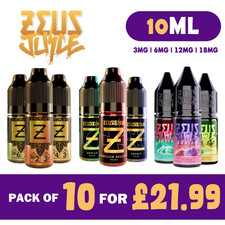 Zeus Juice 10ml Eliquid | 3/6/12/18mg | 50/50 VG/PG ECIG Vape Juice | Pack Of 10