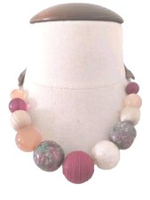Laura Ashley Statement Choker  Necklace Purple Marble/ Fabric Beads Costume Jewe