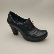 Clarks Brogues Shoes Womens Size 4 Navy Patent Leather Lace Up Oxford Heeled