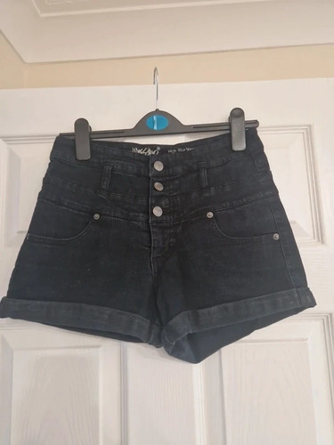 High rise black denim - high, shorts