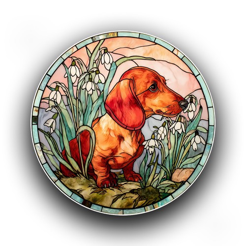 Dachshund dog snowdrop flowers - dachshund,