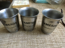 3 VINTAGE JAMESON IRISH WHISKEY ADVERTISING SHOT / MEASURES ALL METAL 2" TALL