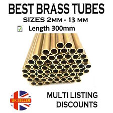 Brass Tubes 2mm 3mm 4mm 5mm 6mm 7mm 8mm 9mm 10mm 11mm 12mm 13mm O.D.  x 300mm