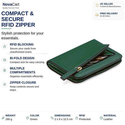 Green leather wallet - -, women's