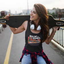 Rollin' With My Homies Retro Van Skoolie Vanlife Caravan Ladies Tank Top Nomad
