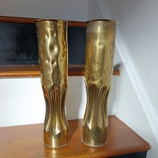 2 x trench art vase brass artillery shell casings 35cm tall