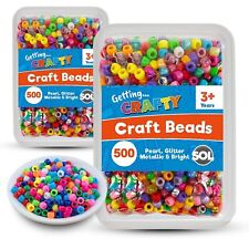 1000 Pony Beads Jewellery Making 9x6 Acrylic Plastic Mixed Glitter Pearl Barrel