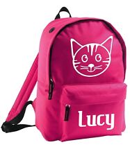 Kid's Cat Kitten Face Backpack Bag Add Name Customised Boy Girl Gift Idea Sport