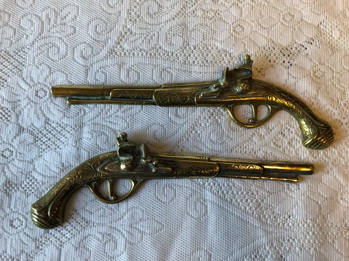 Pair vintage brass wall - of,
