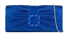 Women's Pleated Satin Diamond Clutch Bag Prom Evening Party wedding Handbag UK