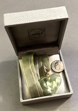 LALIQUE France Gold Plated Entwined Green Heart Crystal Pendant Necklace in Box