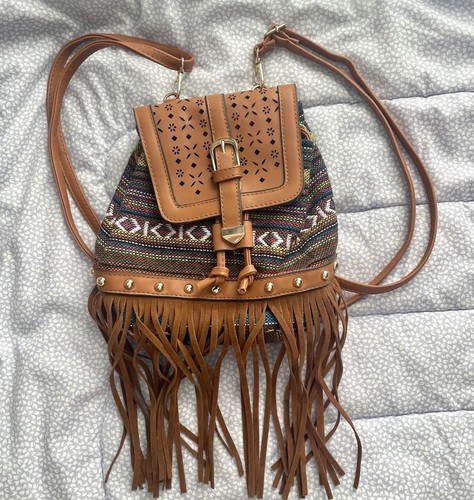 Brown fringe boho - fringe,