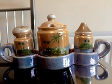 Vintage MIKORI Japanese Salt Pepper Mustard Cruet Set Hand Painted Lustre