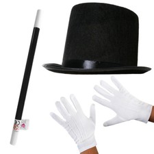 ADULT TOP HAT WHITE GLOVES AND