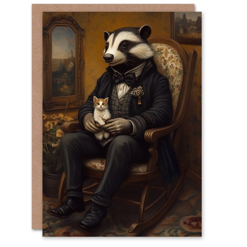 Victorian badger with - badger, kitten