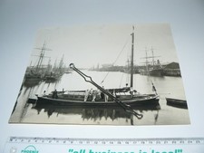 Antique Photograph showing Lowestoft Harbour & Sailing Barge with men & Banjo