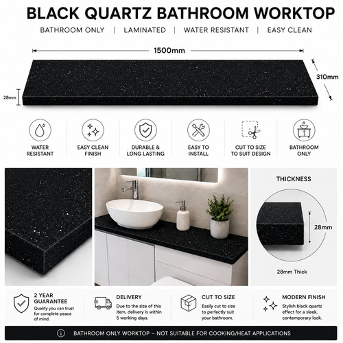 Black quartz effect bathroom - effect,