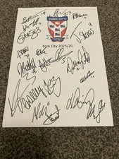 York City Football Club 2025/26 Signed Sheet on A4 card by Male Boateng Batty