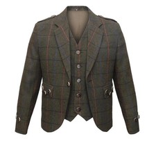 Scottish Men’s Brown Tweed Argyle Kilt Jacket with Waistcoat | Highland Wedding