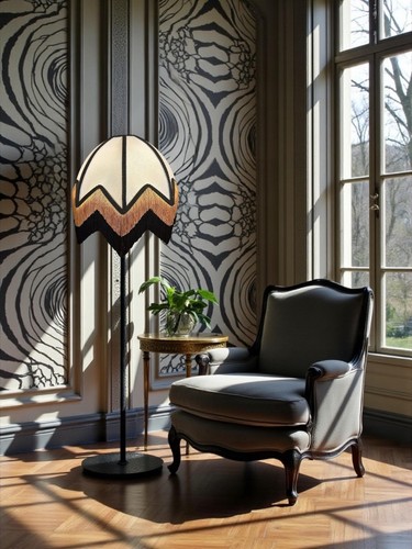 Art deco table - table, lampshades