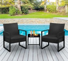 3PC Rattan Bistro Set Outdoor Patio Furniture Chairs & Glass Table Wicker