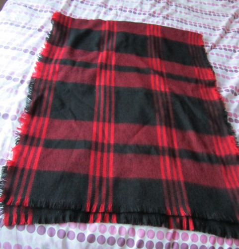 Large red black tartan scarf - &,