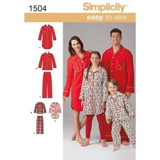 SIMPLICITY 1504 ADULT CHILD NIGHTSHIRT & PANTS Sewing Pattern Sizes XS-L & XS-XL