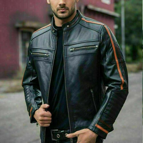 Men black biker lambskin - black,