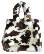 LADIES NEXT BROWN & WHITE ANIMAL FAUX FUR WOMENS WINTER HANDBAG SHOULDER BAG