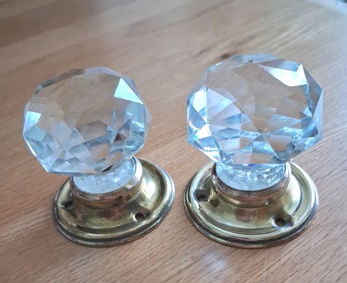 Pair old vintage faceted - faceted, glass