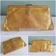 Vintage 1930s Purse Clutch Bag Gold Lizard Skin Gilt Clasp Ladies Framed 30s
