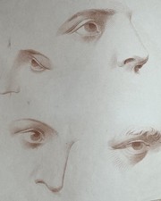 Georgian Chalk Engraving Study of Eyes and Noses c1800 Fores Drawing Book 